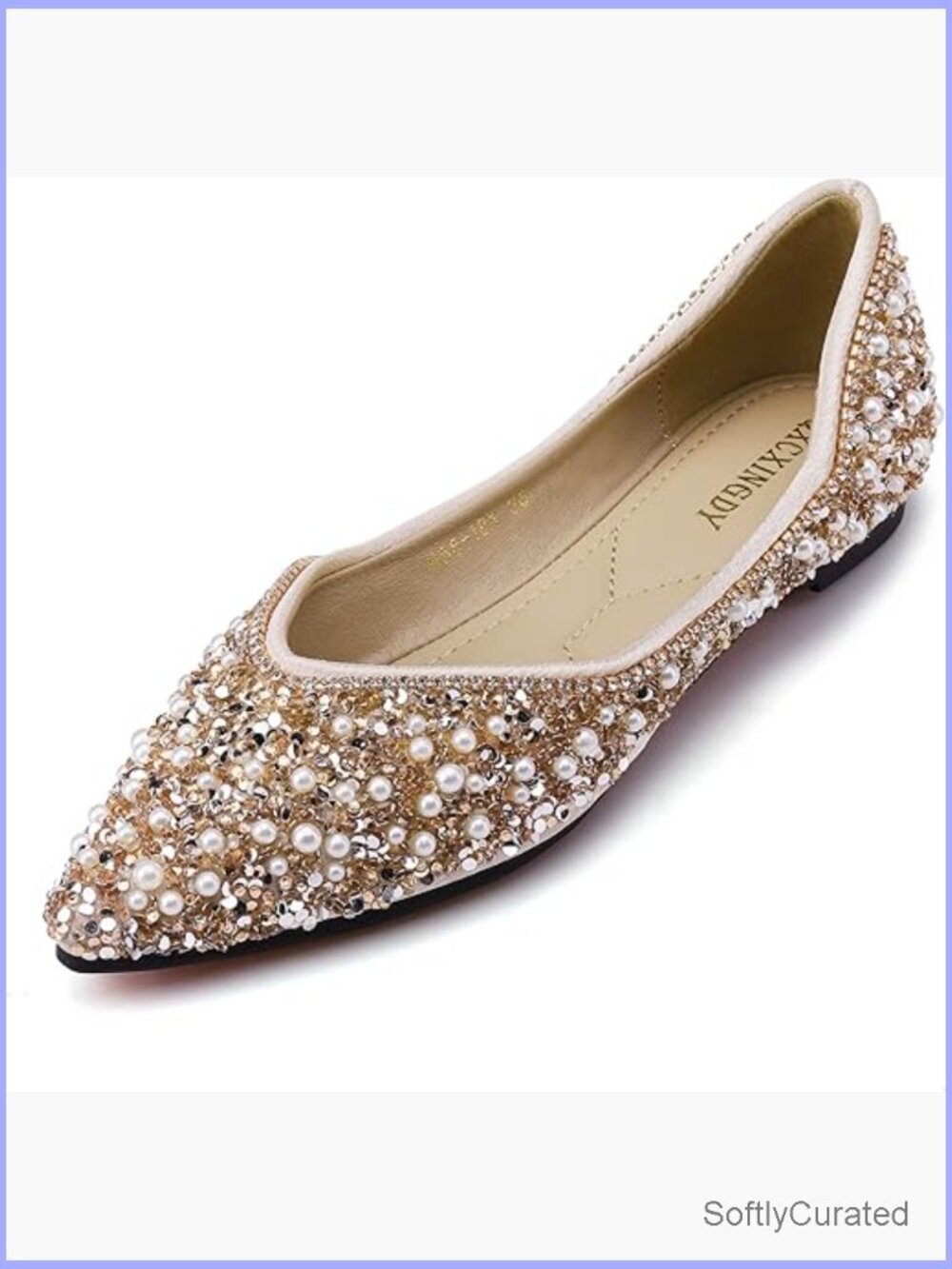 Pointed Toe Rhinestone Flats with Memory Foam, Wedding Dance Business Dress
